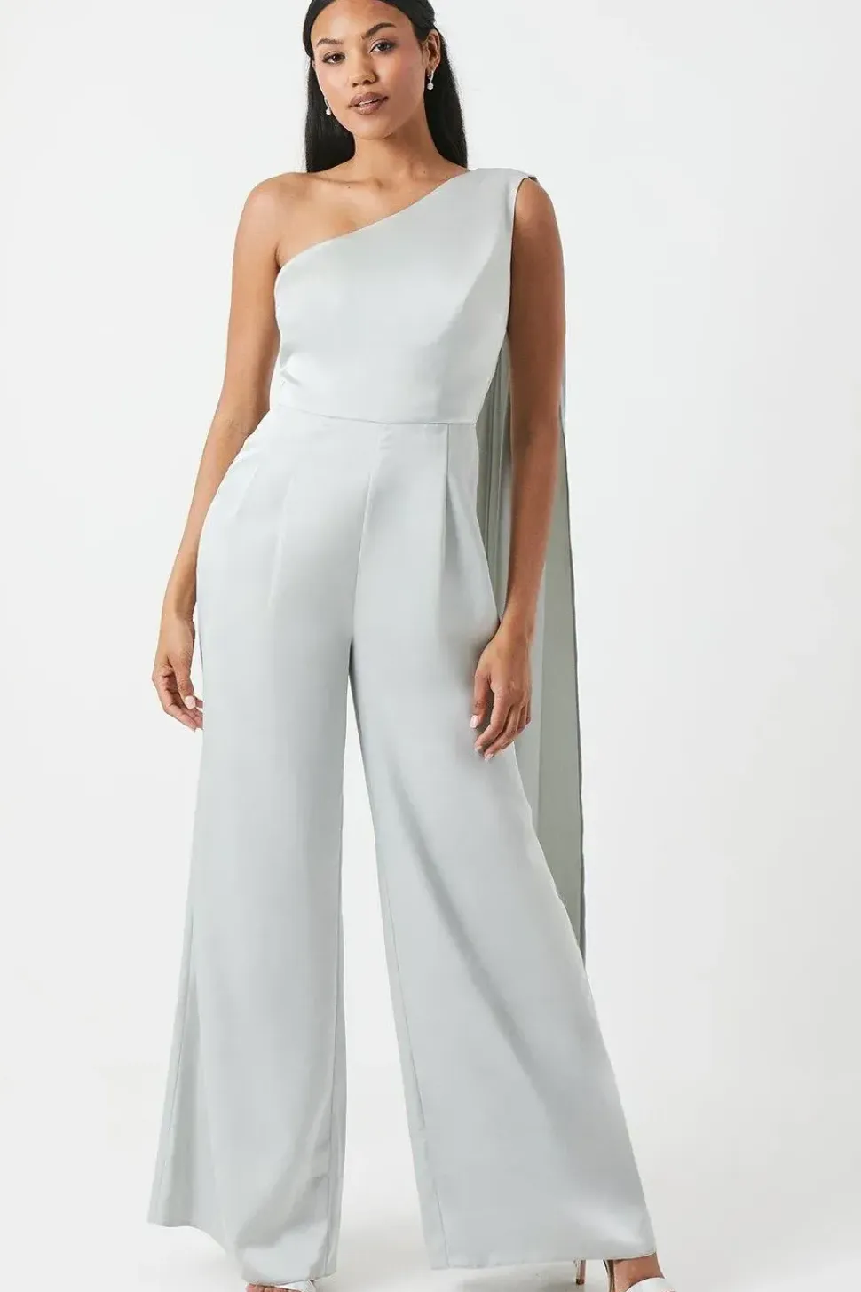 Drape Shoulder Satin Bridesmaids Jumpsuit