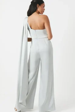 Drape Shoulder Satin Bridesmaids Jumpsuit