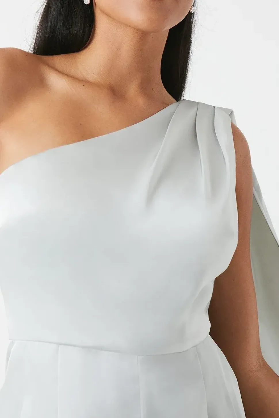 Drape Shoulder Satin Bridesmaids Jumpsuit