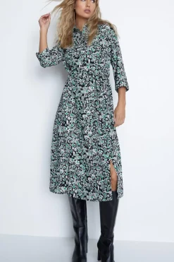 Drawn Ditsy Roll Sleeve Shirt Dress