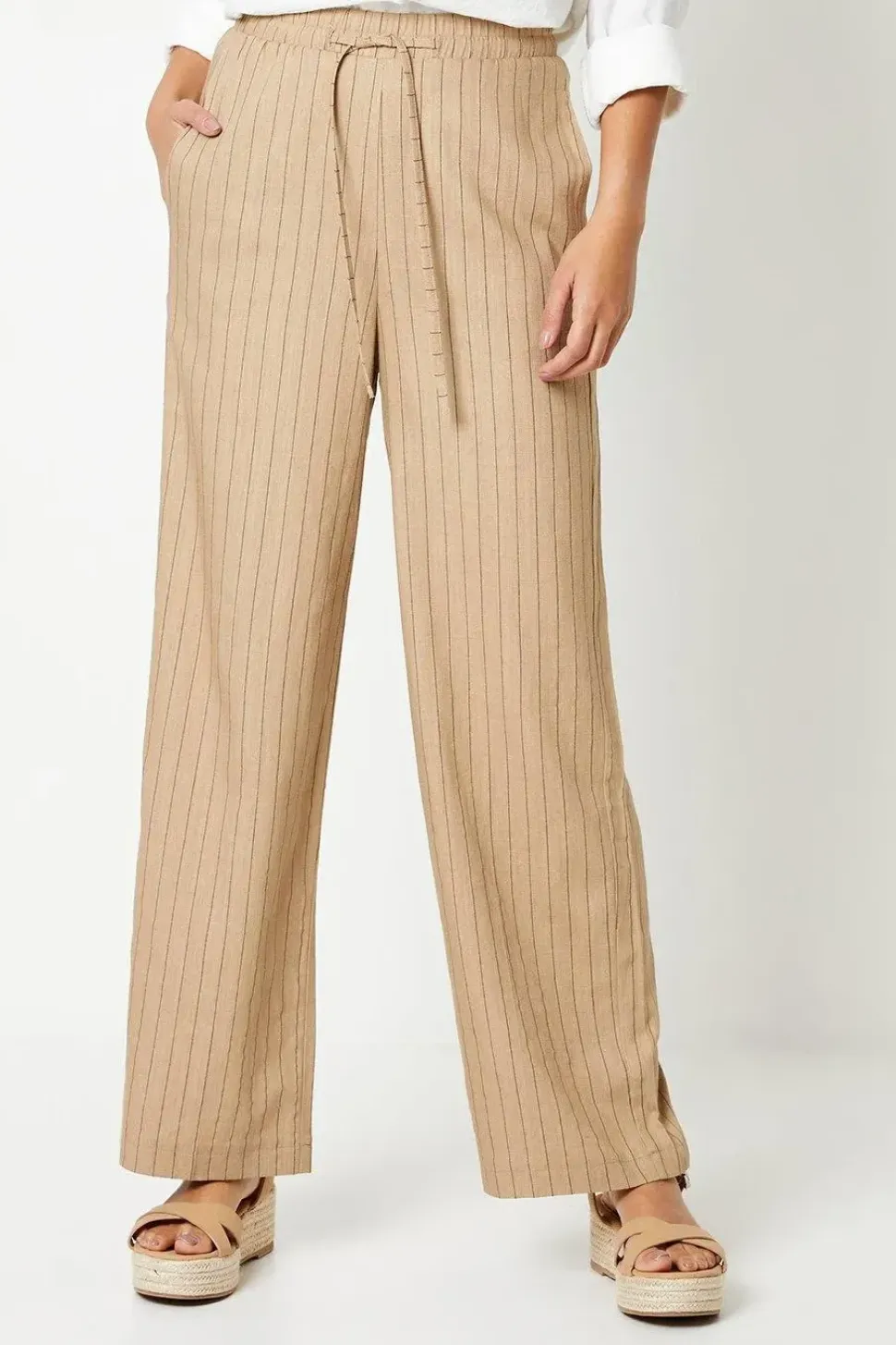 Drawstring Tie Waist Wide Leg Trouser
