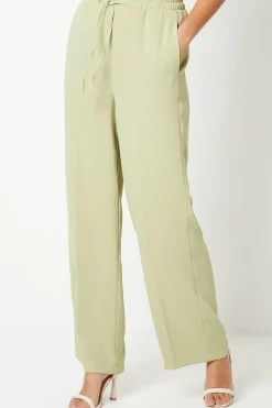Drawstring Tie Waist Wide Leg Trouser