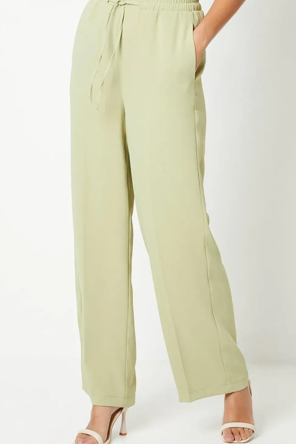 Drawstring Tie Waist Wide Leg Trouser