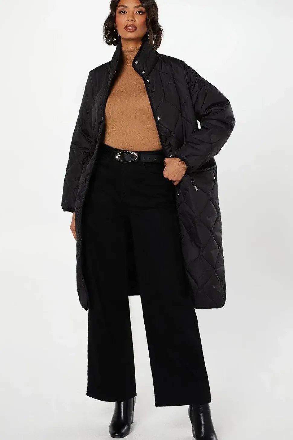 Drawstring Waist Quilted Padded Puffer Coat