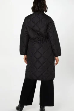 Drawstring Waist Quilted Padded Puffer Coat