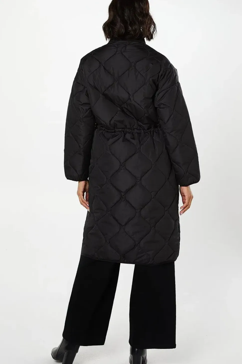 Drawstring Waist Quilted Padded Puffer Coat