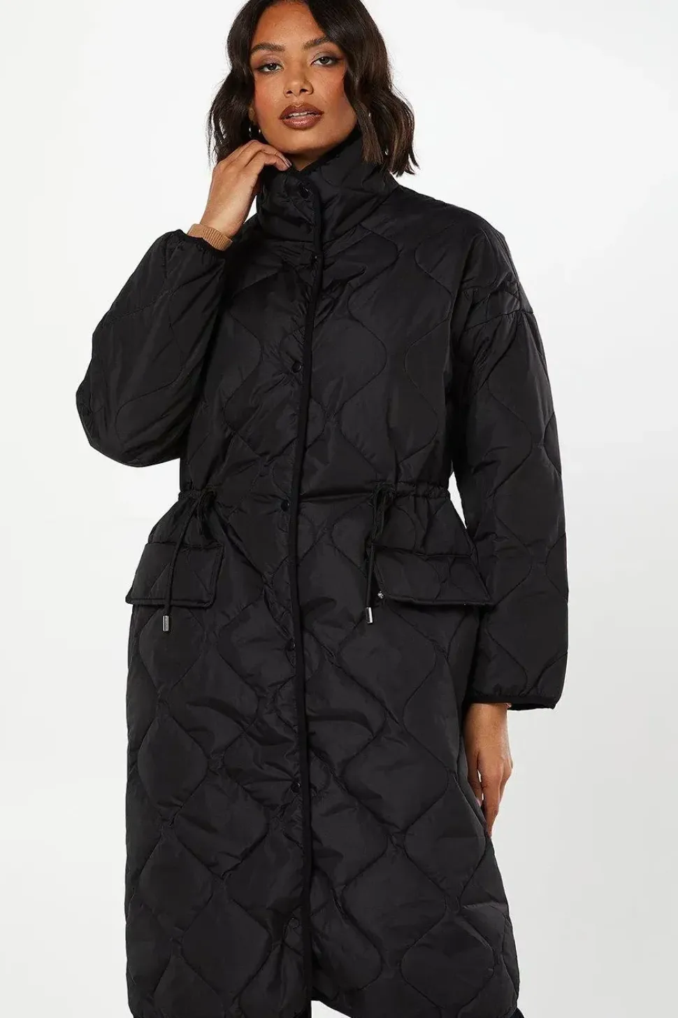 Drawstring Waist Quilted Padded Puffer Coat