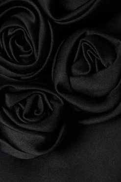 3d Rose One Shoulder Structured Satin Column Maxi Dress