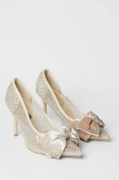 Duchy Diamante Mesh Velvet Bow High Heel Court Shoes