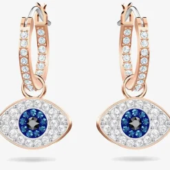 Duo Rose Gold Tone Blue Evil Eye Hoop Earrings 5425857
