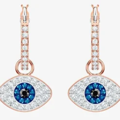Duo Rose Gold Tone Blue Evil Eye Hoop Earrings 5425857