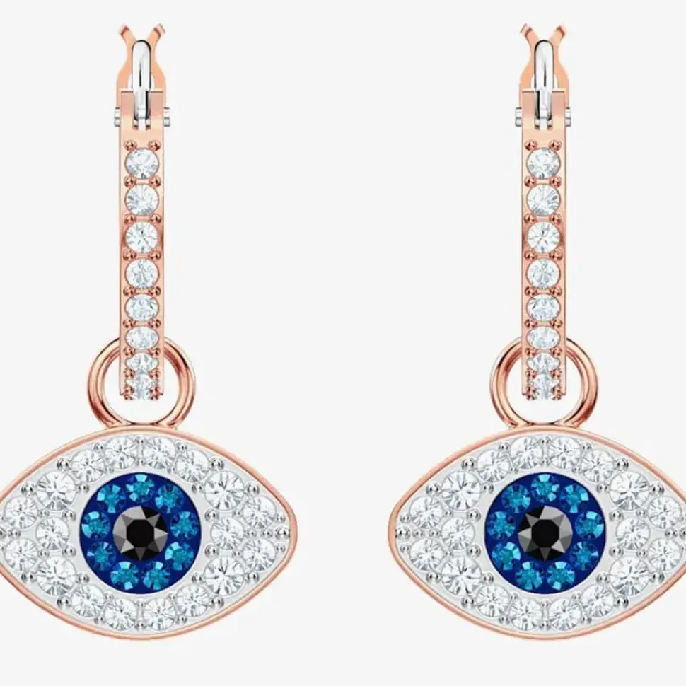 Duo Rose Gold Tone Blue Evil Eye Hoop Earrings 5425857