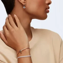 Duo Rose Gold Tone Blue Evil Eye Hoop Earrings 5425857