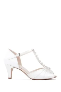 Dyeable Satin 'Beccy' Extra Wide Fit Mid Heel T-Bar Sandals