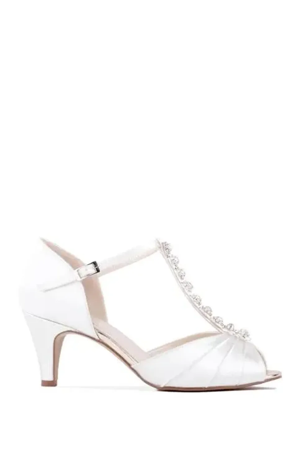 Dyeable Satin 'Beccy' Extra Wide Fit Mid Heel T-Bar Sandals