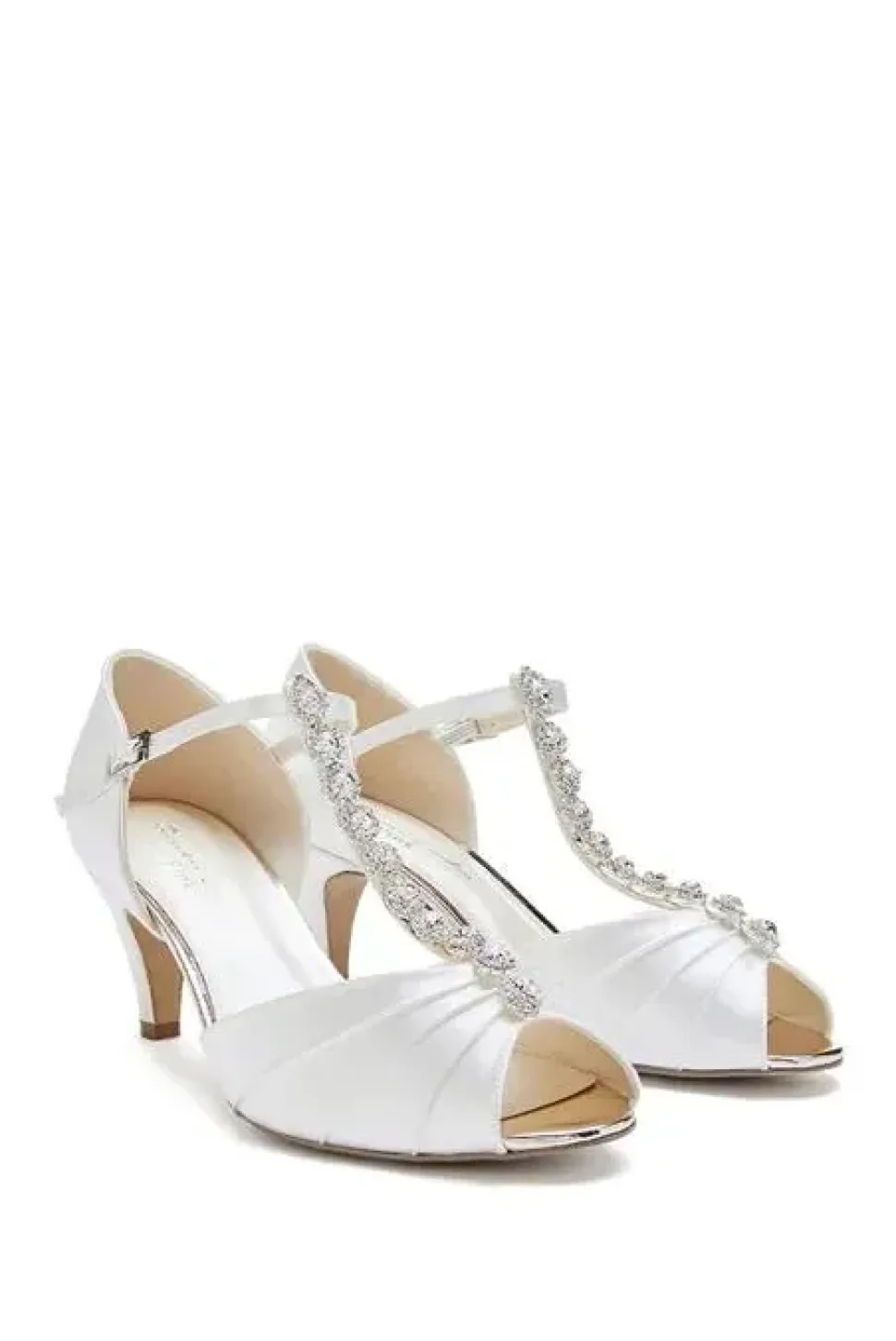 Dyeable Satin 'Beccy' Extra Wide Fit Mid Heel T-Bar Sandals