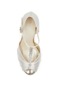 Dyeable Satin 'Beccy' Extra Wide Fit Mid Heel T-Bar Sandals