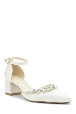 Dyeable Satin 'Cinta' Mid Block Heel Ankle Strap Court Shoes