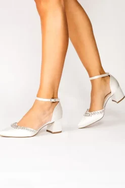 Dyeable Satin 'Cinta' Mid Block Heel Ankle Strap Court Shoes