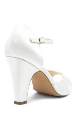 Dyeable Satin 'Cyan' Block Heel Peep Toe Sandals