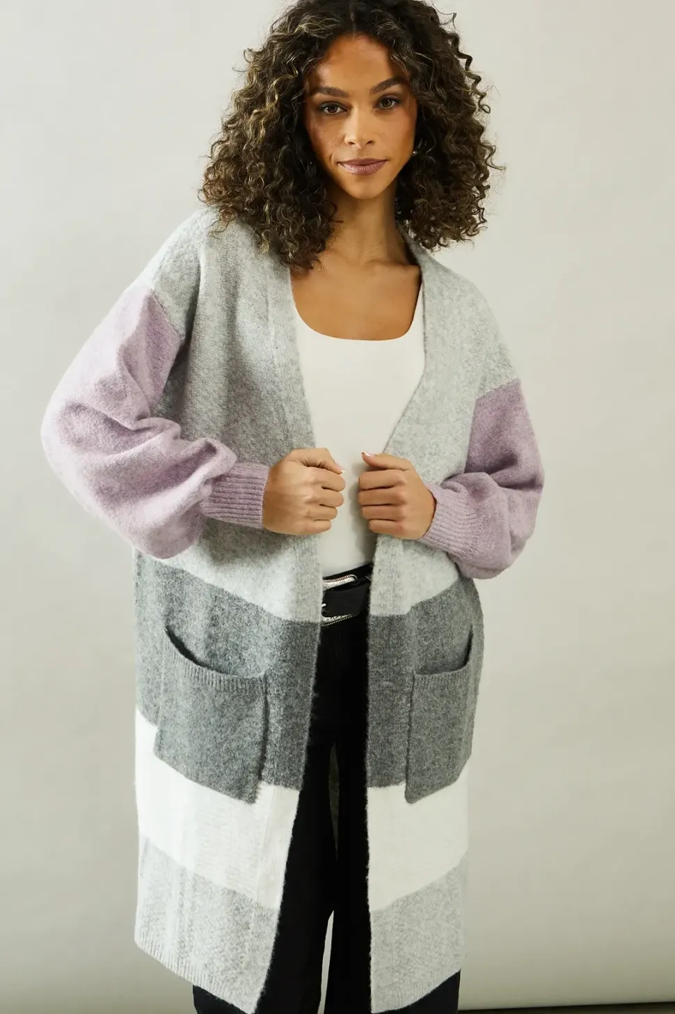 Edge to Edge Longline Colourblock Cardigan