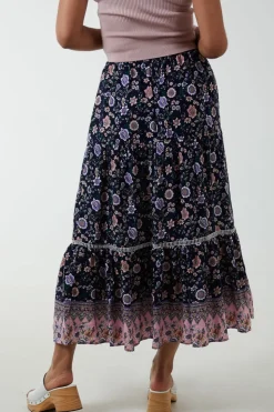 Elasticated Waistband Tiered Midi Skirt