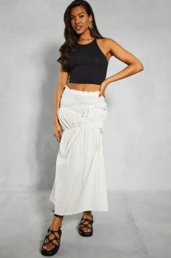 Elastic Detail Textured Maxi Skirt