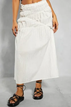 Elastic Detail Textured Maxi Skirt