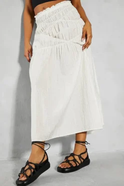 Elastic Detail Textured Maxi Skirt