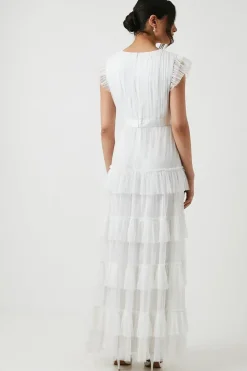 Embellished Bow Detail Mesh Tiered Wedding Dress
