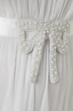Embellished Bow Detail Mesh Tiered Wedding Dress