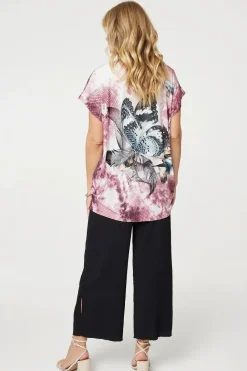 Embellished Butterfly Print Tunic Top