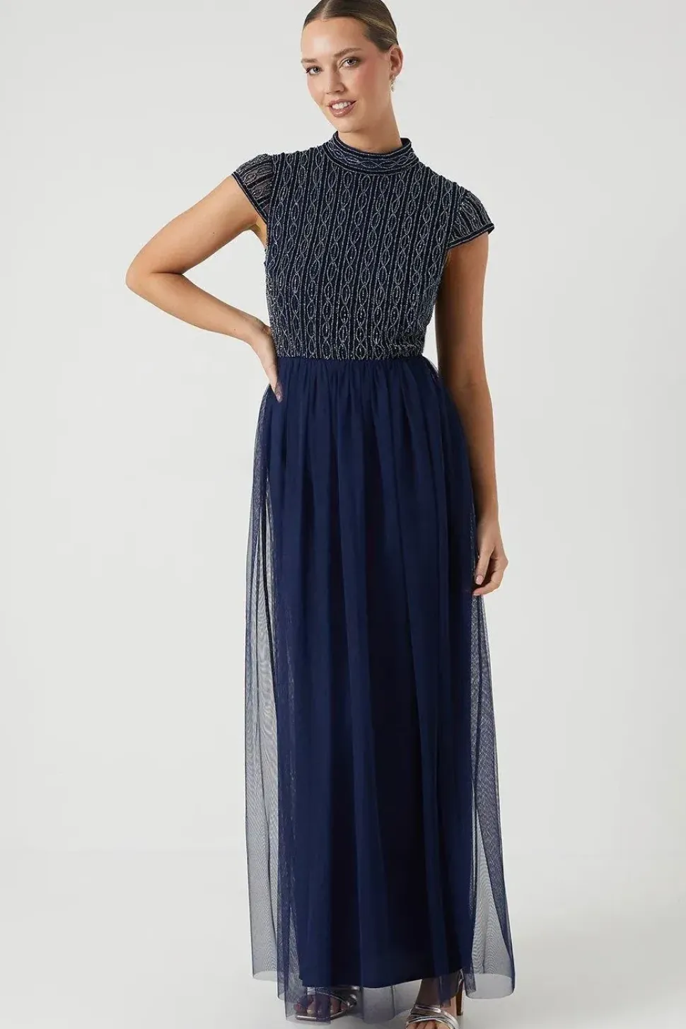 Embellished Cap Sleeve Bridesmaid Maxi Dress