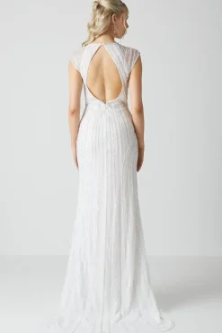Embellished Cap Sleeve Linear Embellished Wedding Dress