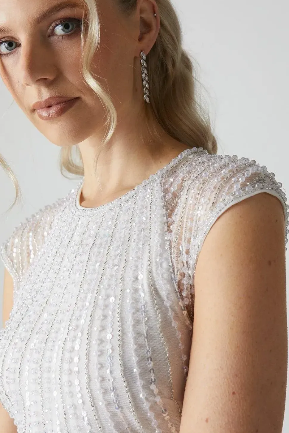 Embellished Cap Sleeve Linear Embellished Wedding Dress