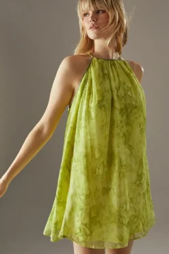 Embellished Chiffon Sequin Snake Print Halter Mini Dress