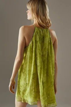 Embellished Chiffon Sequin Snake Print Halter Mini Dress