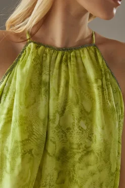 Embellished Chiffon Sequin Snake Print Halter Mini Dress