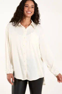 Embellished Collar & Cuff Satin Shirt