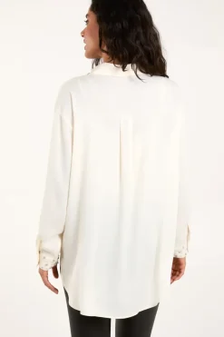 Embellished Collar & Cuff Satin Shirt