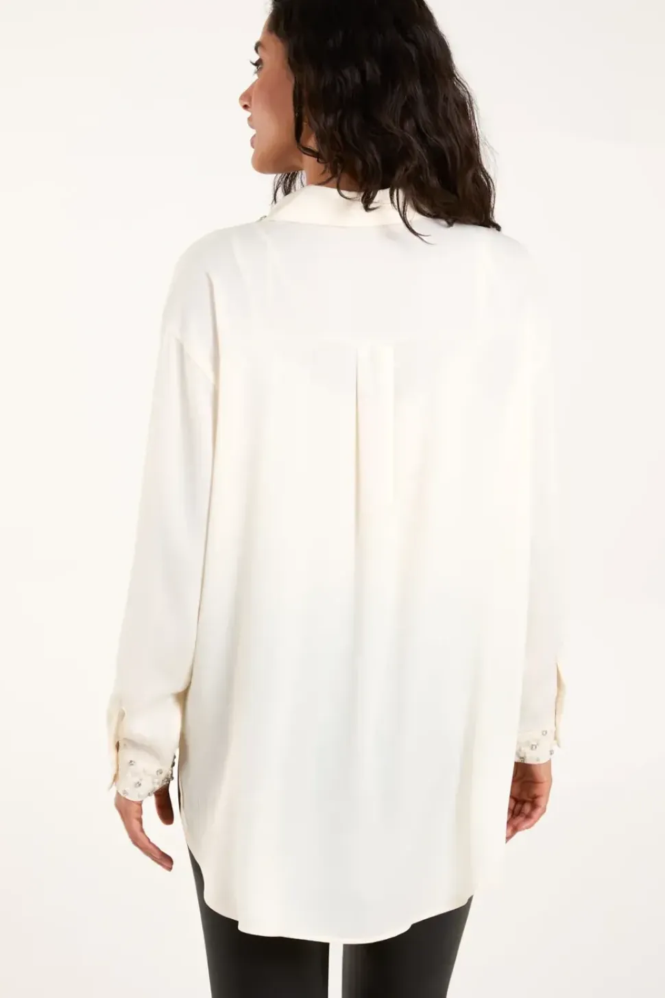 Embellished Collar & Cuff Satin Shirt
