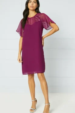 Embellished Crinkle Sleeve Shift Dress
