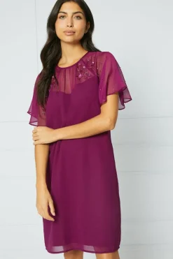 Embellished Crinkle Sleeve Shift Dress