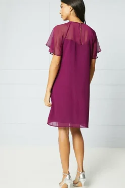 Embellished Crinkle Sleeve Shift Dress