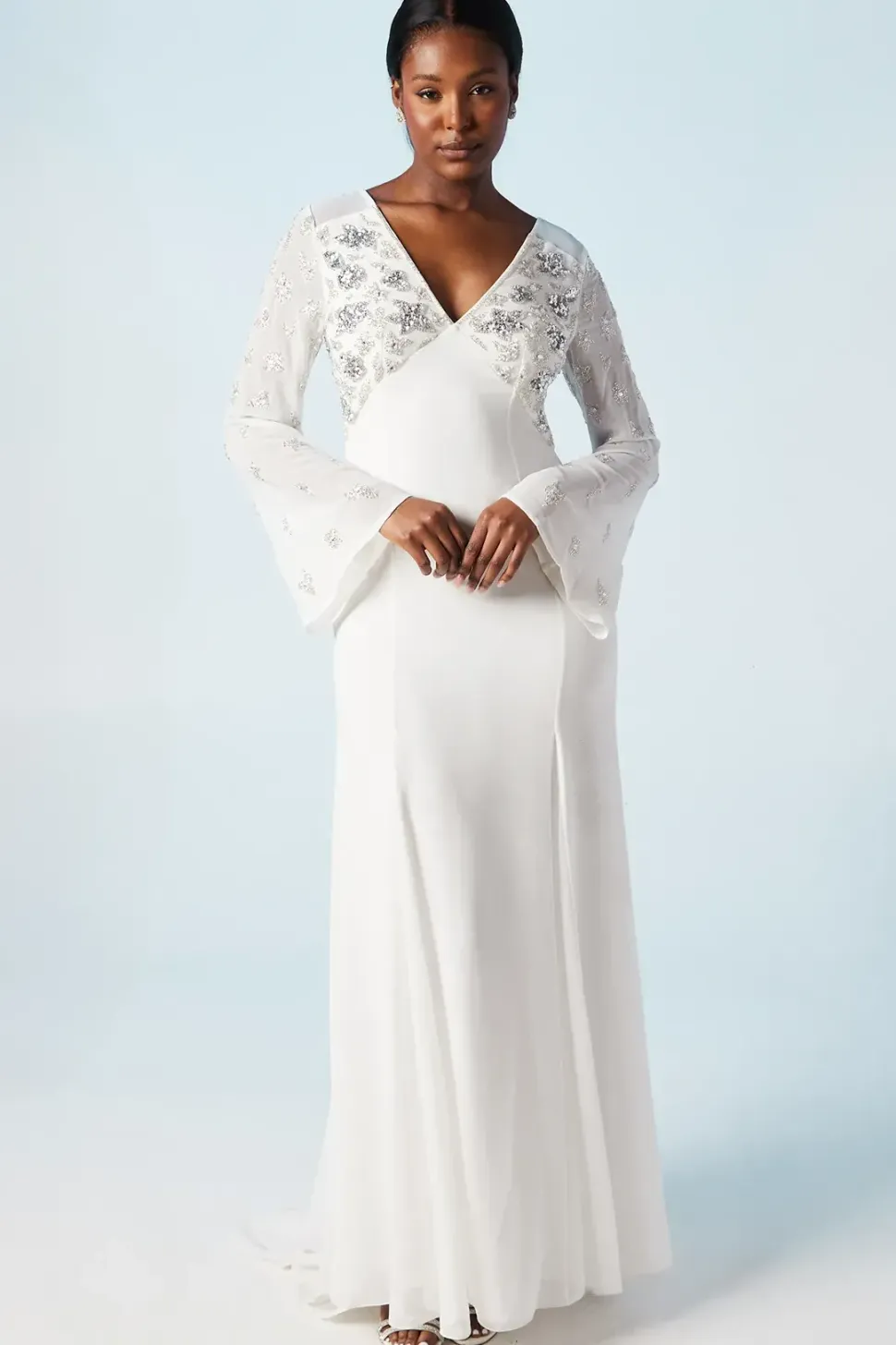 Embellished Flare Sleeve Boho Wedding Dress