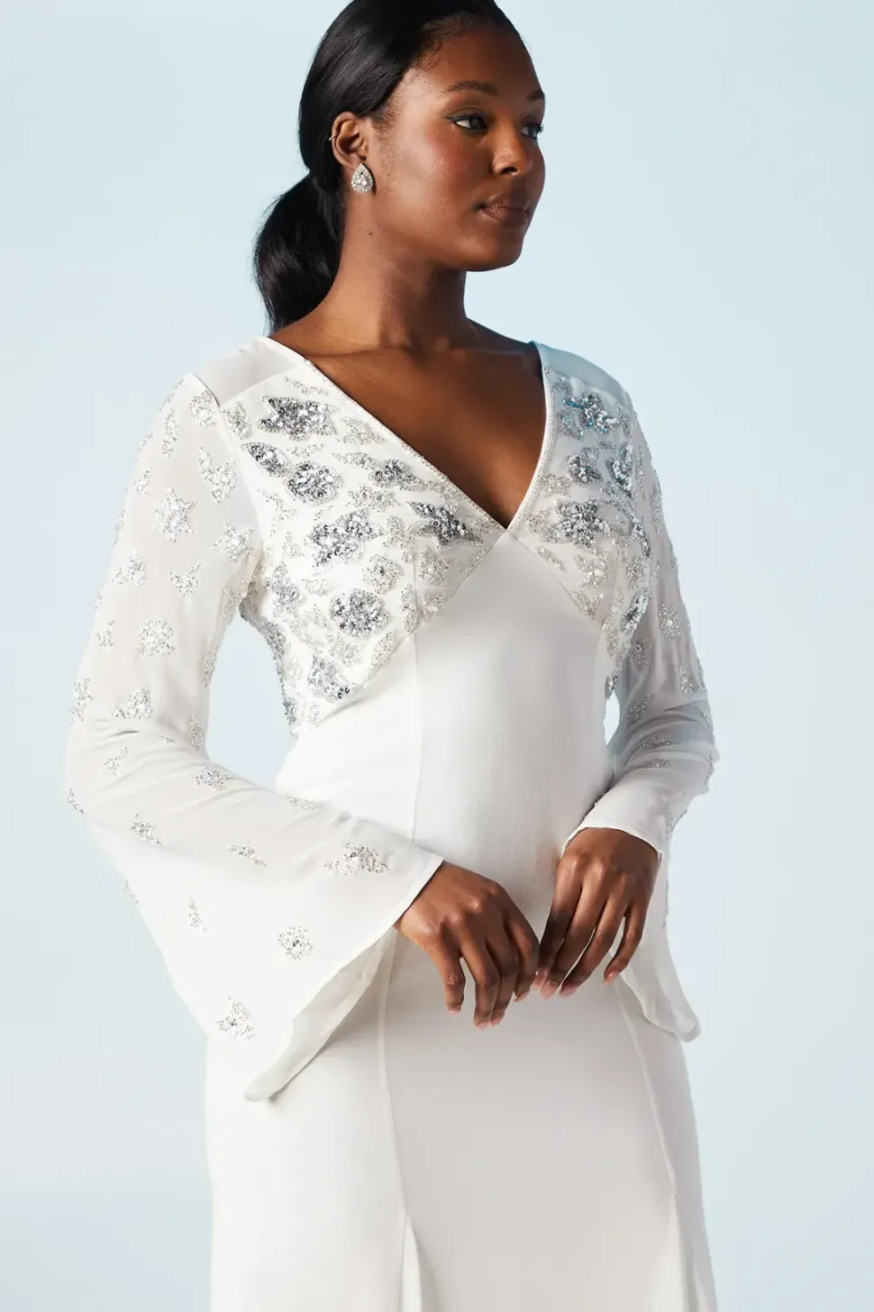 Embellished Flare Sleeve Boho Wedding Dress