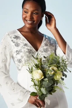 Embellished Flare Sleeve Boho Wedding Dress