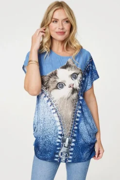Embellished Graphic Print Tunic Top