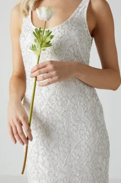 Embellished Lace Column Maxi Wedding Dress