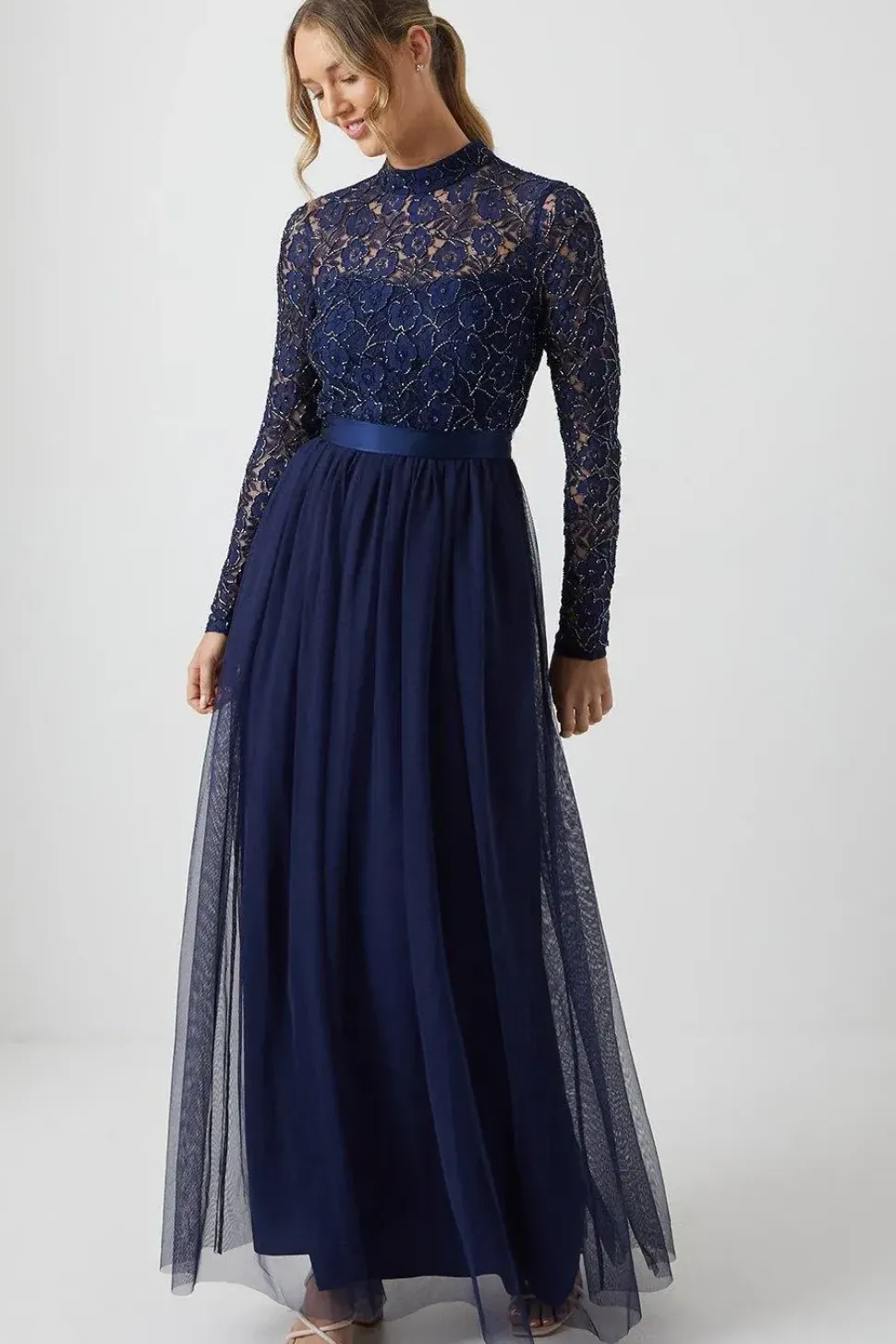 Embellished Lace Maxi Bridesmaid Dress